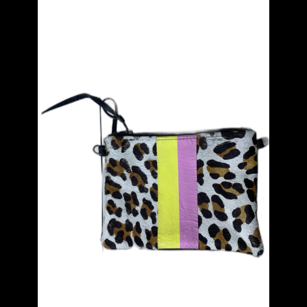 Totem Leopard Printed Calf Hair Leather Clutch Bag Wallet Small Mini